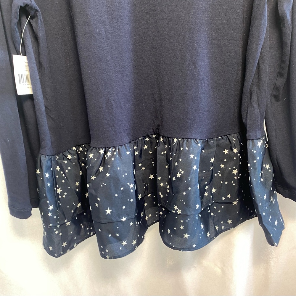 Kate Spade Broome Street 3/4 Sleeve Double Bottom Ruffle Rich Navy Top Size L - Picture 6 of 11